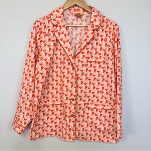 Tory Burch Orange and White Geometric Print Top M